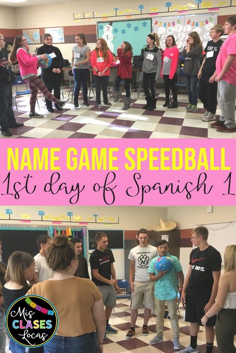 Spanish Class Projects, Spanish Classroom Decor, World Language Classroom, Spanish Classroom Activities, Spanish Games, Spanish Curriculum, Middle School Spanish, Comprehensible Input, Name Game