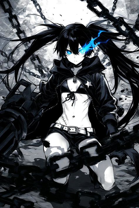 Black Shooter Rock, Black Rock Shooter Fanart, Black Rock Shooter Wallpapers, Black Rock Shooter Icon, Black Miku, Mecha Girl, Black Rock Shooter, Fnaf Characters, Anime Monochrome