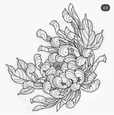 Chrysanthemum Tattoo Neotraditional, Chrysanthemum Tattoo Outline, Irezumi Chrysanthemum, Chrisantem Tattoo, Chrysanthemum Illustration, Crisantemo Tattoo, Chrysanthemum Drawing, Geisha Tattoo Design, Dragon Tattoo Sketch