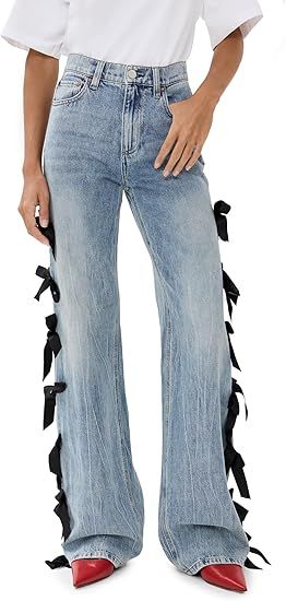 alice + olivia Women's Weezy Full Length Jeans with Side Bows at Amazon Women's Jeans store Bow Embellishments, Full Length Jeans, Jeans Store, Womens Fashion Inspiration, Satin Bow, Trendy Accessories, Amazon Women, Alice Olivia, Evening Wear