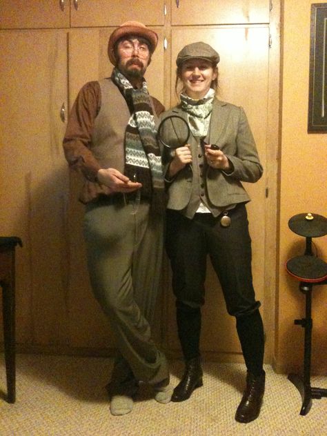 my husband and I as Dr. Watson and Sherlock Holmes - #ThinkGeekoween Sherlock And Watson Costume, Watson And Sherlock, Sherlock Holmes Costume, Family Halloween Party, Dr Watson, Family Halloween, Sherlock Holmes, My Husband, Halloween Party