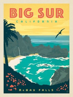 American Travel | Wpa National Park Posters, Posters Decor, Pop Art Vintage, Mcway Falls, California Postcard, Poster Vintage Retro, Anderson Design Group, Modern Postcard, Big Sur California