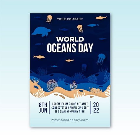 Flat Design Poster, Marine Poster, World Oceans Day, Graphic Shapes Design, Water Poster, Graphic Design Infographic, Graphic Design Student, Under The Ocean, Ocean Day