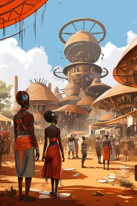 African Gods, Sand City, Dnd Locations, African Empires, Biophilic Architecture, Afrofuturism Art, African American Artwork, African House, Black Illustration