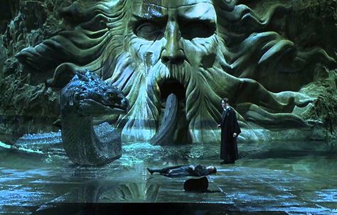 In 2002, In the movie "The Chamber of Secrets" based off of the Harry Potter series by JK Rowling, we see a character that is similar to Medusa and her powers. These characters are similar because they both have snakes who can kill people by petrifying them in harry potter and turning them to stone for Medusa. The basilisk is similar to Medusa because it is a snake and if you look at it you either die or are petrified. Both creatures are very hard to defeat, but were defeated in their stories. Harry Potter Cinematography, Chamber Of Secrets Aesthetic, Basilisk Harry Potter, Liquid Television, Harry Potter Snake, Secrets Aesthetic, Harry Potter Workout, Slytherin Core, Film Harry Potter