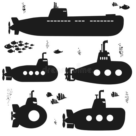 Illustration about Submarine set black silhouette, undersea vehicle with fishes, funny underwater boat with periscope. Flat design. Vector. Illustration of deep, sign, cute - 143857075 Submarine Silhouette, Submarine Illustration, Submarine Drawing, Lazer Engraver, Underwater Boat, Submarine Art, Aquatic Design, Shipping Forecast, Silhouette Artist