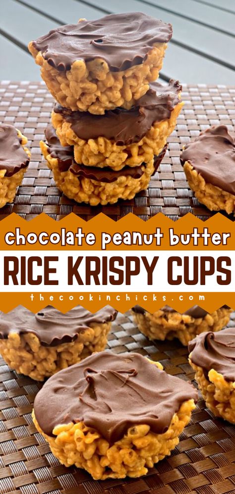 Looking for more summer dessert ideas? Here's a recipe using Rice Krispies cereal! Made with chocolate and peanut butter, these Rice Krispy Cups will satisfy your sweet tooth craving. Try this no-bake dessert today! Peanut Butter Rice Crispy Treats, Chocolate Rice Crispy Treats, Chocolate Rice Crispy, Peanut Butter Rice Crispies, Rice Krispies Cereal, Peanut Butter Rice Krispie Treats, Rice Crispy Treats Recipe, Peanut Butter Rice Krispies, Chocolate Rice Krispie Treats