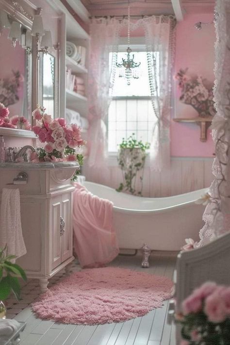 Girly Apartment Ideas, Pink Bathroom Decor, Girly Apartments, Girly Apartment Decor, Shower Box, Pretty Bathrooms, Cottage Interior, Casa Vintage, Shabby Chic Bathroom