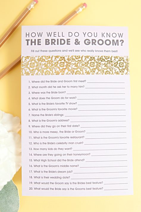 Free Printable How Well Do You Know The Bride and Groom Game Shower Images, Reception Bride, Couples Bridal Shower, Couple Wedding Shower, Printable Bridal Shower Games, Wedding Shower Games, Bachelorette Party Games, Future Mrs, Couple Shower