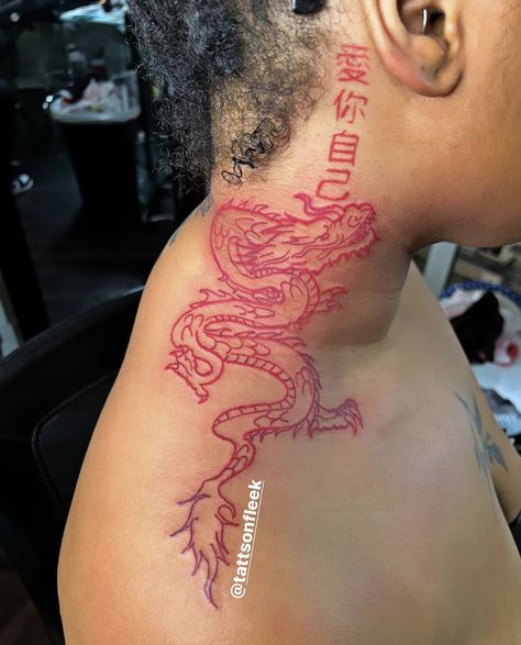 Dragon Neck Tattoo, Female Neck Tattoo, Female Neck, Cute Tats, Dragon Tattoo For Women, Tattoos For Black Skin, Dope Tattoos For Women, Girly Tattoos, Celebrity Tattoos