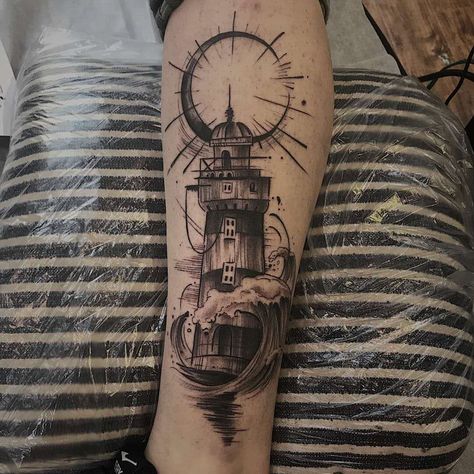 Dark Lighthouse Tattoo, Christian Lighthouse Tattoo, Lighthouse Anchor Tattoo, Lighthouse Tattoo For Women, Lighthouse Tattoo Ideas, Lighthouse Tattoo Meaning, Coast Tattoo, Lighthouse Tattoos, British Tattoo