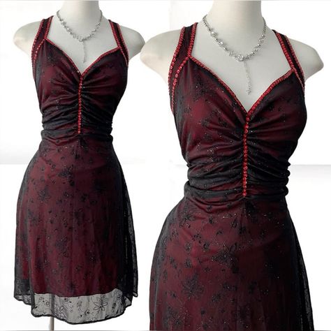 Goth Hoco Dress, Emo Hoco Dresses, Alt Hoco Dress, Grunge Hoco Dress, Red Grunge Prom Dress, Goth Prom Dress Red, 2000s Goth Prom Dress, Emo Prom, Red Fitted Gothic Mini Dress