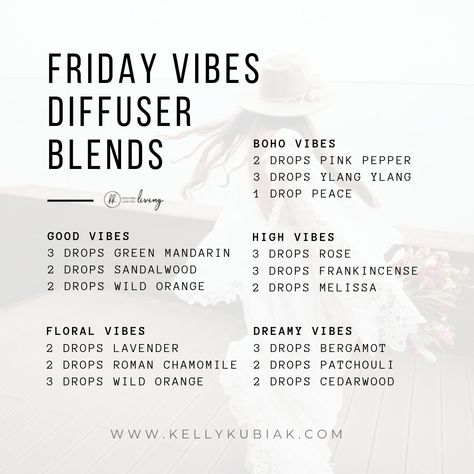 Essential Oil Education + DIY Blends + Recipes – Kelly Kubiak Essential Oil Perfumes Recipes, Doterra Diffuser Blends, Essential Oil Combinations, Essential Oil Education, Friday Vibes, Doterra Essential Oils Recipes, Essential Oil Diffuser Blends Recipes, Young Living Essential Oils Recipes, Essential Oils Guide