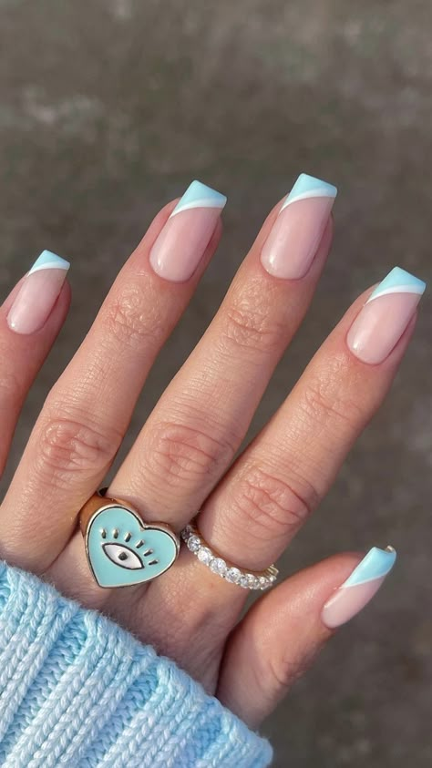 Spring Charm: 26 April Nail Color Ideas French Tip Nails Spring Colors, Colored French Tip Nail Designs, Trendy Nails Ideas 2024 April, Sns Manicure Ideas, Build A Gel Nail Designs Short, Very Short Acrylic Nails Designs, Travel Nails Ideas, Summer Nail 2024 Trends Coffin, Nails 2024 Simple