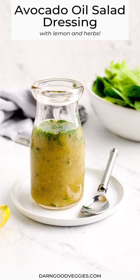 Avocado Oil Salad Dressing is a 5 minute recipe with BIG flavors. Made with lemon, garlic, herbs, and a touch of maple for sweetness! Vegan & paleo! Oil Salad Dressing, Lemon Basil Vinaigrette, Lemon Salad Dressings, Homemade Salad Dressing Healthy, Italian Dressing Recipes, Lemon Salad, Salad Dressing Recipes Healthy, Basil Vinaigrette, Easy Salad Dressing