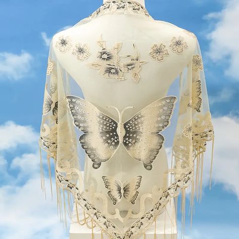 29 5 55 1 Triangle Scarf Butterfly Flower Embroidery Lace Tassel Shawl Elegant Breathable Windproof Wrap Outdoor Accessories - Jewelry & Accessories - Temu Trim Scarf, Striped Shawl, Triangle Shawl, Triangle Shawls, Triangle Scarf, Butterfly Flower, Lace Shawl, Birthday List, Women Shawl