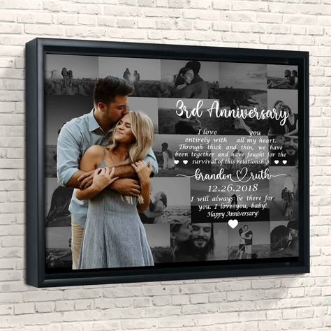 3rd Anniversary Gift Personalized For Him, Collage Picture Frames On Wall Canvas Print Gift For Husband. NOTE: Please send your photos via our email: support@magicexhalation.com and include your order number so that we can design for you as soon as possible. Preserve the loving memories of you and him with a uniquely designed meaningful canvas gift from Magicexhalation. With the photos that keep the happy moments of you and that person, we will create a meaningful gift for your love when combine Picture Frames On Wall, 3rd Year Anniversary Gifts For Him, Anniversary Ideas For Her, 2 Year Anniversary Gifts For Him, 5th Anniversary Gift Ideas, Wedding Anniversary Pictures, Anniversary Ideas For Him, 2 Year Anniversary Gift, 3rd Year Anniversary Gifts