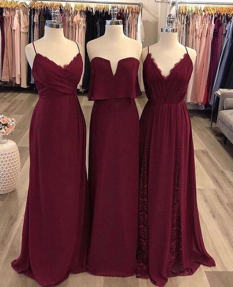 Hayley Paige Occasions Bridesmaids Dresses in burgundy lace and chiffon.  #bridesmaids #burgundybridesmaidsdresses #bridesmaiddresses #hayleypaige #hayleypaigeoccasions #bridesmaidsdresses Chiffon Styles, Sukienki Maksi, Unique Bridesmaid Dresses, Wedding Party Bridesmaid, Winter Formal Dresses, Burgundy Bridesmaid, Pnina Tornai, Cheap Bridesmaid, Burgundy Bridesmaid Dresses