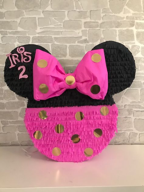 Minnie Mouse Pinata Diy, Minnie Pinata, Minnie Mouse Pinata, Minnie Mouse Birthday Theme, 2nd Birthday Party For Girl, Minnie Mouse 1st Birthday, Minnie Birthday Party, Piñata Ideas, Mini Pinatas