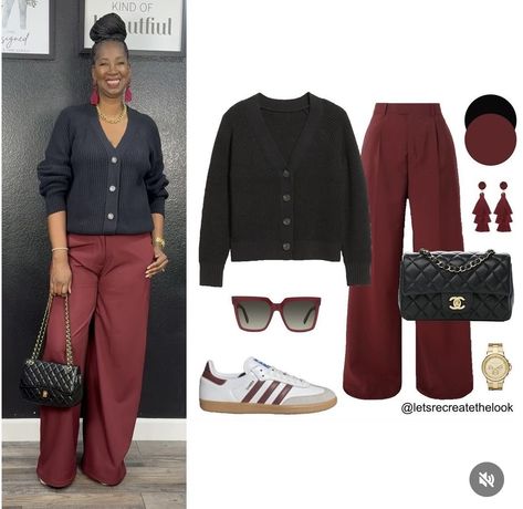 Burgundy Sneakers Outfit, Leg Trousers Outfit, Wide Leg Trousers Outfit, Burgundy Trousers, Burgundy Sneakers, Trousers Outfit, Burgundy Skirt, Color Combinations For Clothes, Elevated Casual