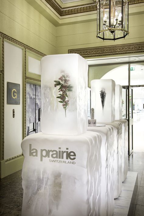 La Prairie Pop-up Product Launch | Ice Crystal Collection, Harrods by Millington Associates Food Exhibition, Merchandising Retail, Tiger Beer, Ice Texture, Travel Retail, Event Display, Window Display Design, Ice Sculpture, Retail Windows