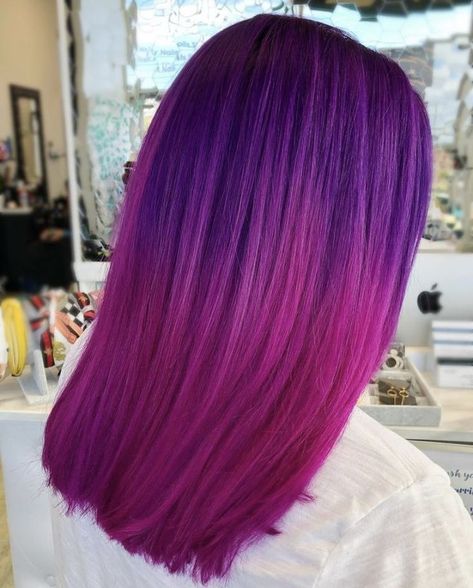 Purple And Magenta Hair Ombre, Purple Into Pink Hair, Purple And Pink Hair Color Ideas, Purple Hair With Pink Highlights, Half Pink Half Purple Hair, Purple To Pink Hair, Magenta And Purple Hair, Pink Violet Hair, Pretty Haircolors