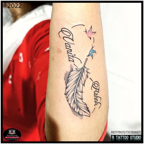 #Infinitytattoo #calligraphytattoo #calligraphynametattoo #Infinitytattoo #flyingbirdstattoo #birdtattoo #Infinitytattoo #tattoostyle #tattooidea #tattoodesign  #tattoo #Nametattoo #Infinitytattoo #girlstattoo #rtattoo_studio #tattoolife #tattooidea #tattooday #tattoostyle Birds Name, Tattoo Over Scar, Mama Tattoo, Tattoo Inspiration Men, R Tattoo, Name Tattoo Designs, Piercing Studio, Tattoo Cover Up, Tattoo Cover