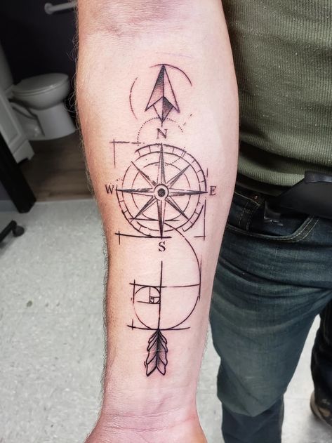 Fibonacci Compass Tattoo, Fibbonaci Tattoo, Fibonacci Tattoo Sacred Geometry, Fibonacci Spiral Tattoo, Geometric Compass Tattoo, Spiral Tattoo, Compass Tattoo Men, Fibonacci Tattoo, Casino Tattoo