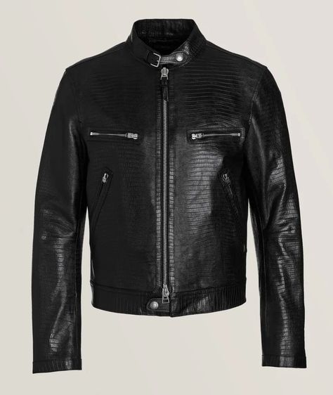 o1w1db10124 Leather Jacket in Black Tom Ford Leather Jacket, Tom Ford Leather, Racer Jacket, Tom Ford Men, Mens Luxury Fashion, Men's Outerwear, Leather Chelsea Boots, Leather Biker Jacket, Classic Silhouette