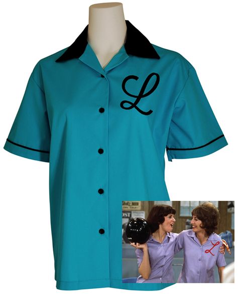 Have some retro fun, inspired by the 'Laverne & Shirley' show and monogram your initial on the front for a really cool look! Candlepin Bowling, Diy Bowling, Bowling Team Shirts, Retro Bowling Shirts, Vintage Bowling Shirts, Custom Bowling Shirts, Bowling Outfit, Retro Bowling, Bowling League