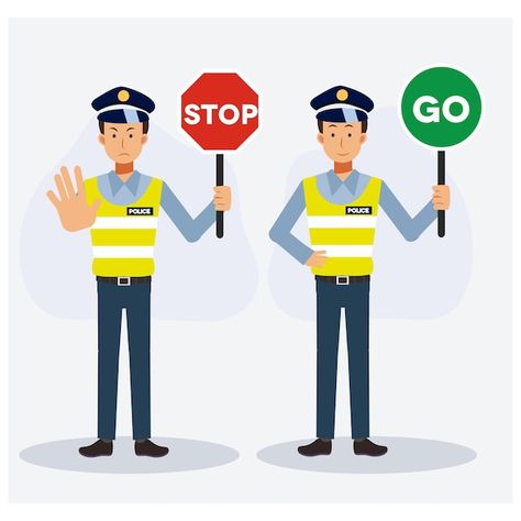 Vector traffic police holding sign stop ... | Premium Vector #Freepik #vector #security-man #security-guard #police-uniform #police-man Traffic Police Illustration, Community Helpers Pictures, Security Man, Police Sign, Holding Sign, Police Duty, Cap Drawing, Doctor Drawing, Crossing Guard