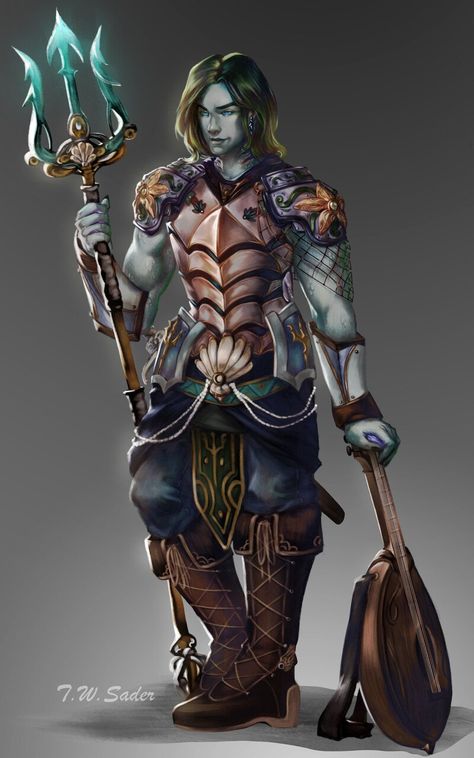 Triton Dnd, Sea Elves, Epic Characters, Fantasy Races, Dungeons And Dragons Characters, Dnd Art, Fantasy Rpg, Fantasy Inspiration, Dnd Characters