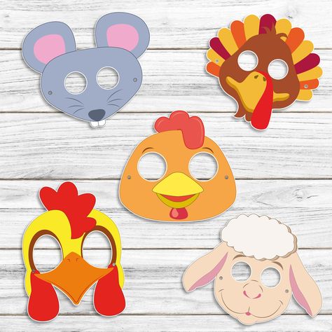 Topeng Muka Haiwan, Farm Animal Masks, Chicken Mask, Rooster Mask, Animal Mask Templates, Paper Games For Kids, Sheep Mask, Printable Animal Masks, Diy Toddler Toys