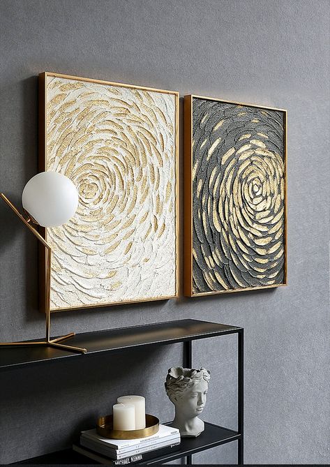 Painting Set Of 2, Wall Art Gold Leaf, Flower Painting On Canvas, Gold Art Painting, Gold Wall Decor, Set Of 2 Wall Art, Gold Painting, Gold Leaf Art, Stretched Painting