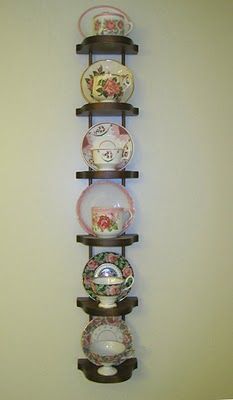 I have a set of tea cups that I'd love to display--this wouldn't be so hard to make, I think. Tea Set Display, Tea Room Decor, Tea Cup Display, Cup Display, Tea With Friends, Tea Display, Teacup Crafts, Wall Display Shelves, Tea Cup Collection