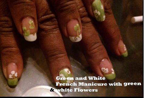 Green And White Flowers, For My Mom, French Manicure, Green And White, My Mom, White Flowers, Manicure, Nail Art, Nails