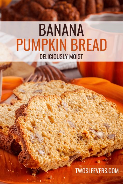 Pumpkin Banana Bread | The Best Banana Pumpkin Bread Recipe Banana Pumpkin Bread Recipe, Banana Bread With Walnuts, Pumpkin Banana Bread Recipe, Pumpkin Banana Bread, Banana Walnut Bread, Pumpkin Loaf, Stove Top Recipes, Pumpkin Banana, Festive Desserts