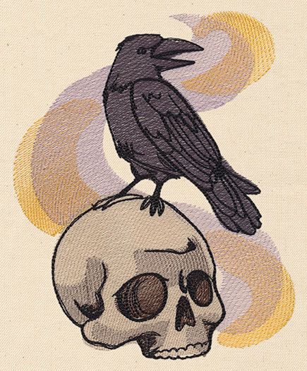 Painted Skull and Raven | Urban Threads: Unique and Awesome Embroidery Designs Edgar Allan Poe Raven, Skull And Raven, Raven Perched, Painted Skull, Waffle Weave Towels, Raven Skull, Animal Embroidery Designs, Urban Threads, Skull Painting