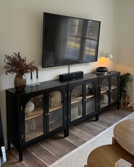 We are obsessed with how @melinamblan styled her Mason cabinets! 😍 Black Tv Unit, Nathan James, Black Tv, Tv Unit, Tv Wall, Vision Board, Sweet Home, The Unit, Apartment