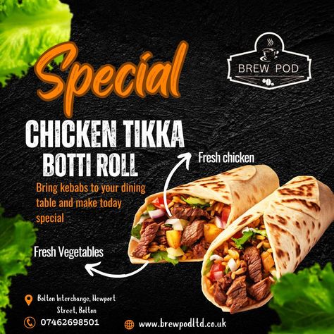 Dive into the deliciousness of BrewPod's Chicken Tikka Roll! Our tender chicken, marinated in aromatic spices, is wrapped in a soft, warm roll bursting with flavor. It's the perfect pick-me-up whether you're on the go or just craving something spicy and satisfying. Elevate your meal experience with this mouthwatering treat! 🌯🔥 #BrewPodFlavors #ChickenTikkaMagic #WrapAndRoll #FoodieFavorites #quickbites #BrewPodSpecials #TikkaTime #WrapAndGo #FoodCravings #SatisfyYourHunger 🌯🔥 #BrewPodBites ... Fresh Chicken, Chicken Tikka, Chicken Tenders, Fresh Vegetables, Food Cravings, Indian Food Recipes, Rolls, Chicken