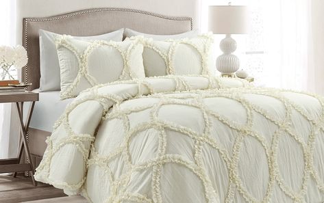 Textured Comforter, Neutral Comforter, Farmhouse Style Bedroom, Ruffle Comforter, Farmhouse Style Bedrooms, Euro Pillows, Lush Decor, Double Helix, Bob's Discount Furniture