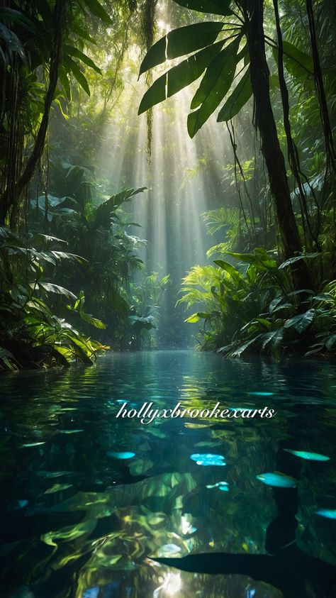 Enchanted Jungle Light - Digital Art Print Step into a lush, serene oasis with this captivating digital art print. The sunlight filters through dense jungle foliage, casting magical rays of light onto the reflective waters below. Perfect for bringing a calming yet vibrant energy into your space, this artwork evokes a sense of tranquility and wonder, making it ideal for any nature lover or those seeking to create a peaceful retreat in their home. Why You'll Love It: *Versatile Usage: This print c Jungle Living Room, Enchanted Jungle, Jungle Nursery Art, Jungle Landscape, Nursery Jungle, Green Canopy, Jungle Foliage, Magical Jungle, Jungle Nursery Decor