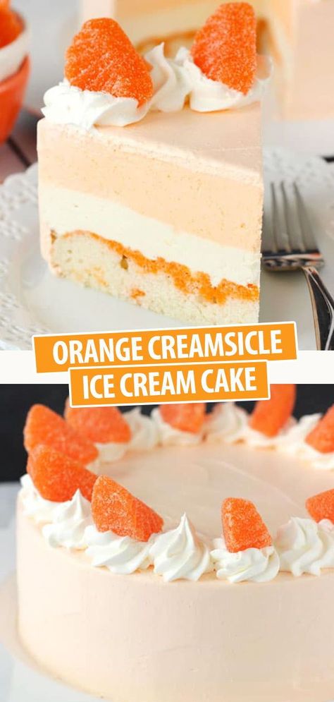 Creamsicle Ice Cream Cake, Orange Creamsicle Ice Cream, Creamsicle Ice Cream, Creamsicle Cake, Orange Ice Cream, Orange Jello, Ice Cream Cake Recipe, Orange Creamsicle, Ice Cream Treats