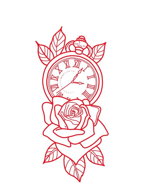 Rose And Clock Tattoo Stencil, Clock Outline Tattoo, Rose And Clock Tattoo Design, Clock Rose Tattoo Design, Campus Tattoo, Patchwork Half Sleeve Tattoo, Rose Clock Tattoo, Rose And Clock Tattoo, Clock And Rose Tattoo