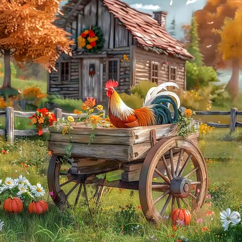 See my new artwork at Fancy Color !! Garden Painting Art, Painted Mirror Art, Farm Prints, Rooster Art, Farm Art, Chicken Art, Landscape Art Painting, Decoupage Vintage, Mirror Painting