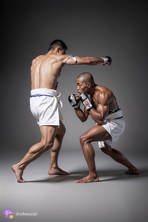 Dive into the art of movement where neural networks and Muay Thai create stunning visual effects. Explore new dimensions of creativity and sport. #NeuralNetworks #MuayThai #MartialArts Sports Reference Pose, Male Antonamy Reference, Muay Thai Poses, Boxing Reference Poses, Boxing Anatomy, Boxing Poses Reference, Cool Dynamic Poses, Martial Arts Reference, Action Pose Reference Photo