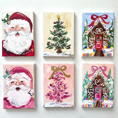 Santa Slay Decoration, Diy Santa Paintings On Canvas, Christmas Ideas 2023 Trends, Pink Christmas Paintings On Canvas, Preppy Christmas Paintings, Small Christmas Paintings Mini Canvas, Tiny Christmas Paintings, Mini Christmas Canvas Paintings, Elementary Christmas Art Projects