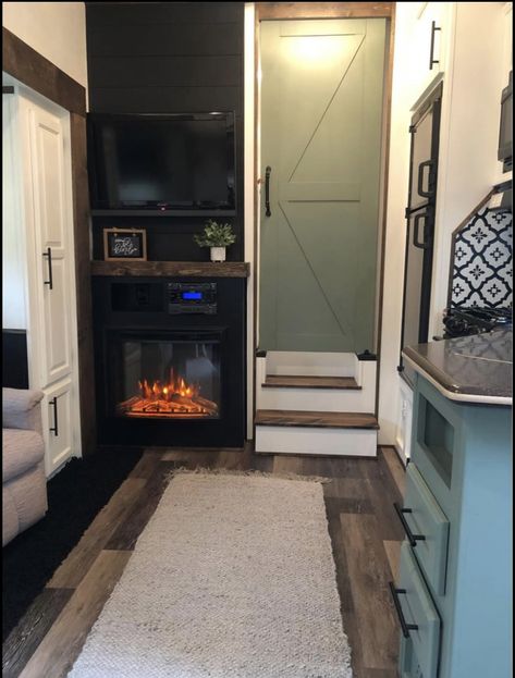 Camper Fireplace Ideas, Rv Fireplace, Bus Living, Rv Lifestyle, Diy Camper Remodel, Camper Renovation, Camper Life, Rv Remodel, Diy Camper