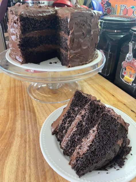 Chocolate Cake Aesthetic, School Cakes, Amaretto Cake, Triple Layer Cake, Old School Recipes, Double Chocolate Cake, Triple Chocolate Cake, Dark Brown Sugar, Food Therapy