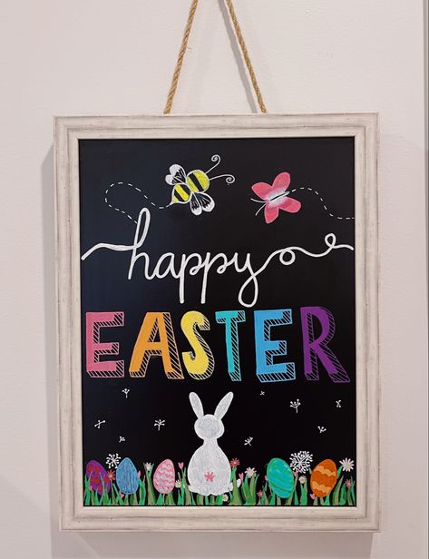 Easter Calendar Ideas, Easter Chalkboard Ideas Easy, Easy Easter Chalkboard Art, Easy Spring Chalkboard Art, Chalk Markers Ideas, Happy Easter Chalkboard Art, Easter Chalkboard Ideas, Easter Chalk Art, Easter Chalkboard Art